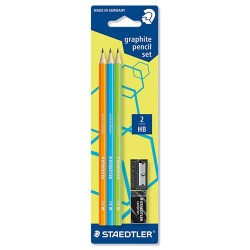 Grafitirón Staedtler Wopex Neon HB (zöld, narancs, kék) + hegyező + radír