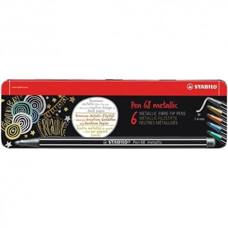 Rostirón Stabilo Pen 68 metallic 6 db-os klt. fémdobozos (2x ezüst, bronz, arany, metálkék, metálzöld)